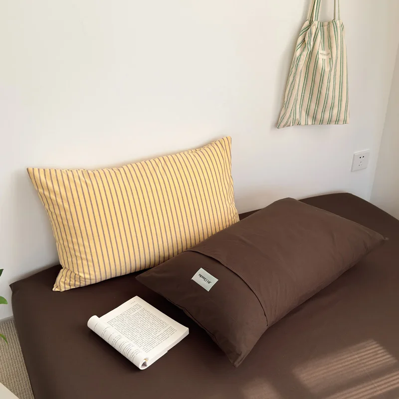 Bonenjoy 100%Cotton 2pcs Pillowcase Stripted Cotton Rectangle Pillow Sham 48x74cm Cushion Cover Home Soft Pillowcase Cover