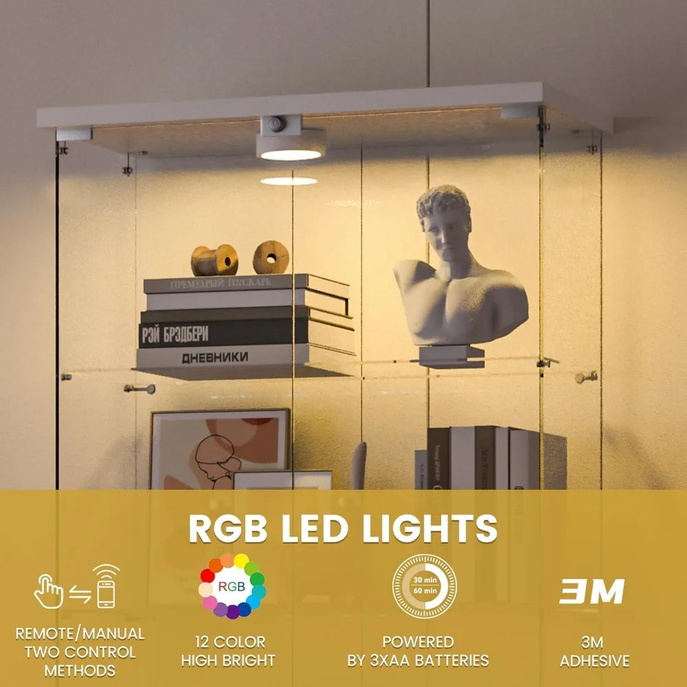 LED Illuminated Lockable 4-Shelf 2-Door Glass Display Cabinet with Tempered Glass Floors