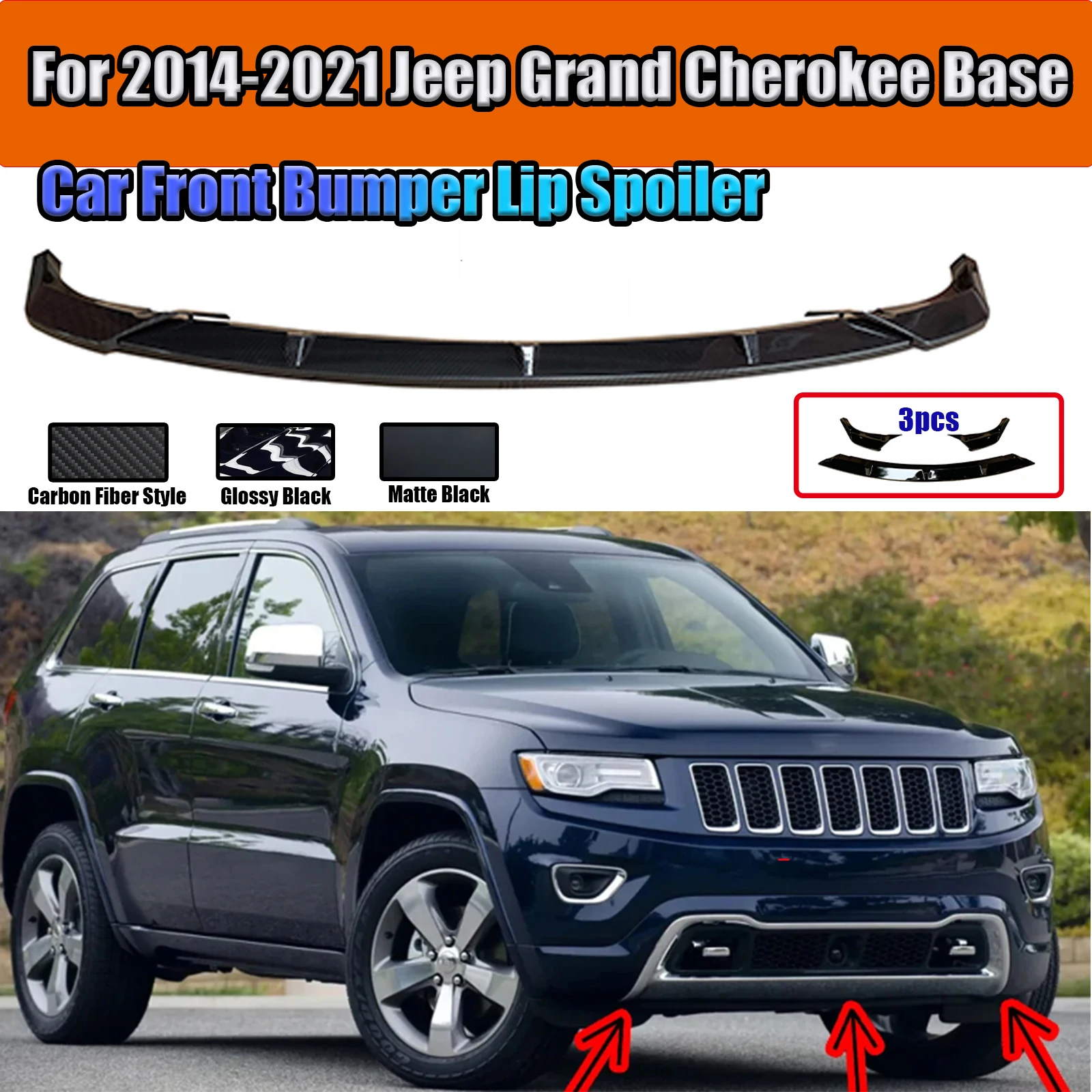 Car Front Bumper Lip Spoile Splitter For Grand Cherokee Altitude/Laredo/Limited/Overland/Traihawk 2014-2021Matte Black