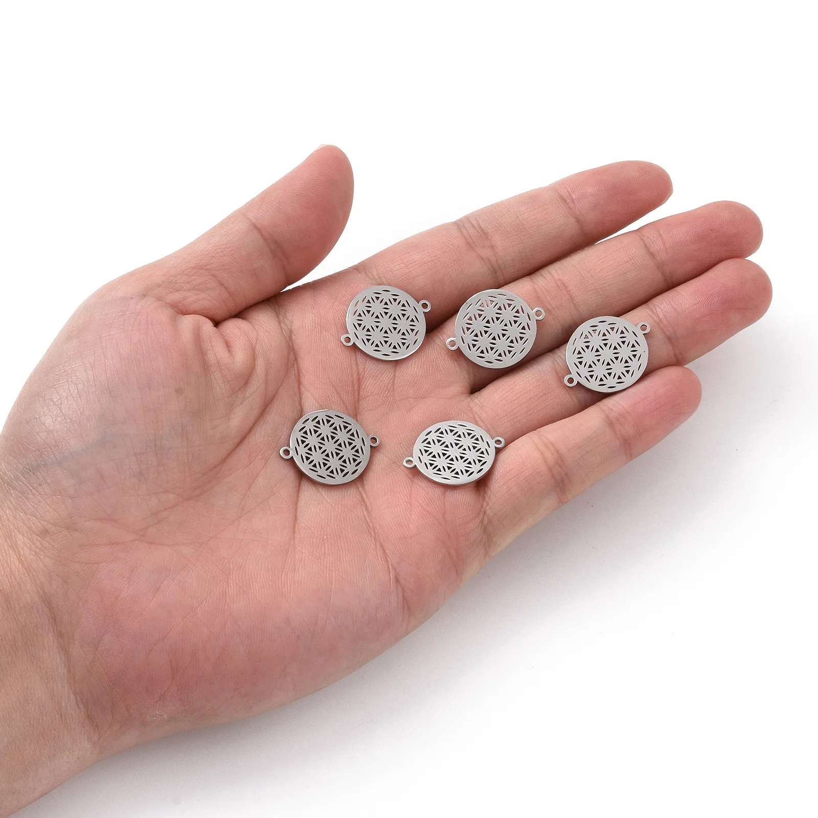 10pcs Flower of Life Charms 201 Stainless Steel Sacred Geometry Link Connector For Jewelry Making DIY Bracelet Craft 17.5x23x1mm