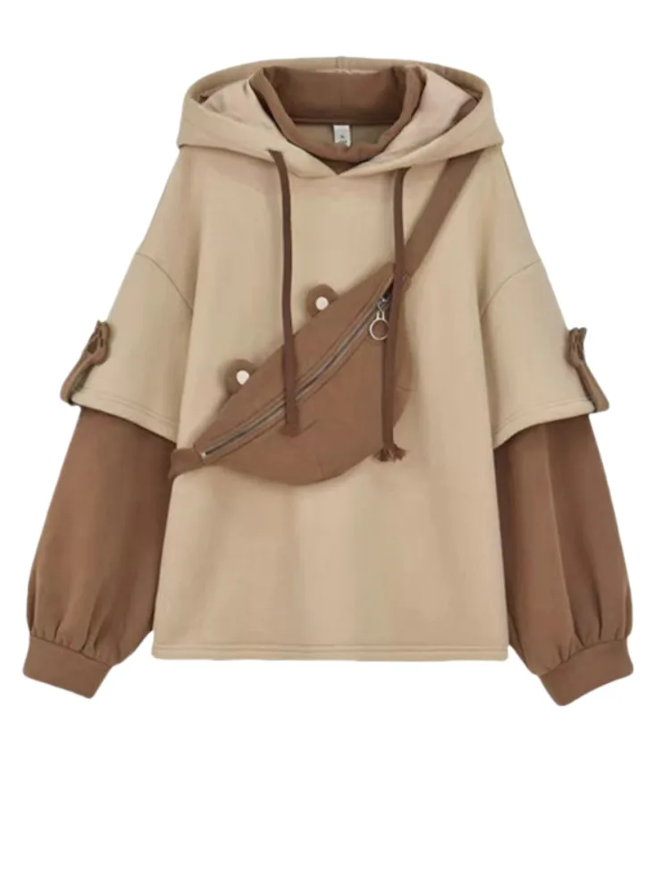 2025 New Spring Autumn Winter Hoodie for Women Fake Two Piece Niche Design Cute Soft Girl Trendy Top