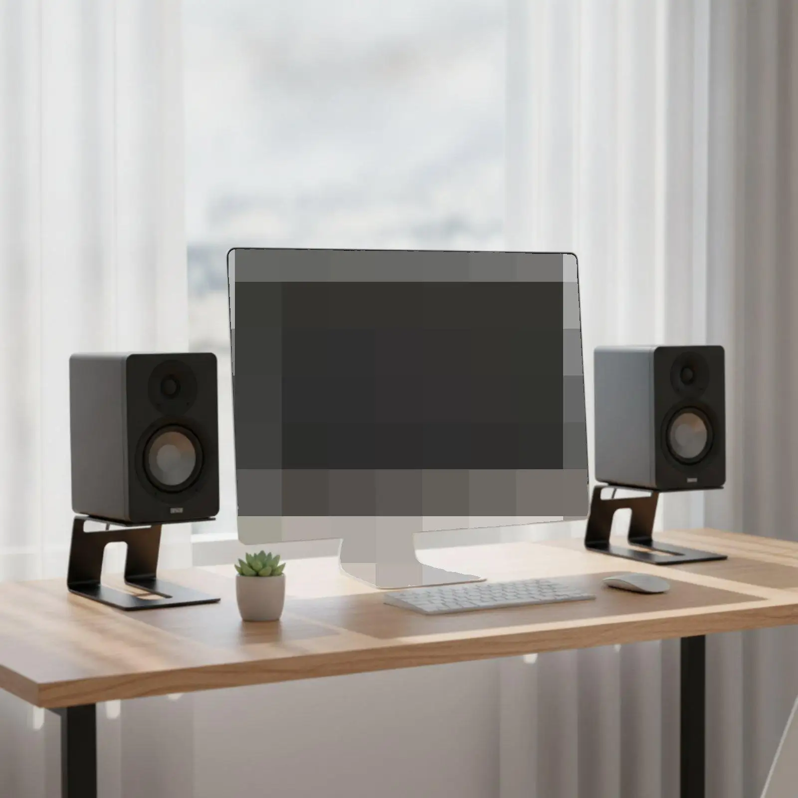 2 Pieces Desktop Speaker Stand Angled Speaker Riser Stands with Anti-Slip Feet Metal for Audiophiles, Desk, Home Office