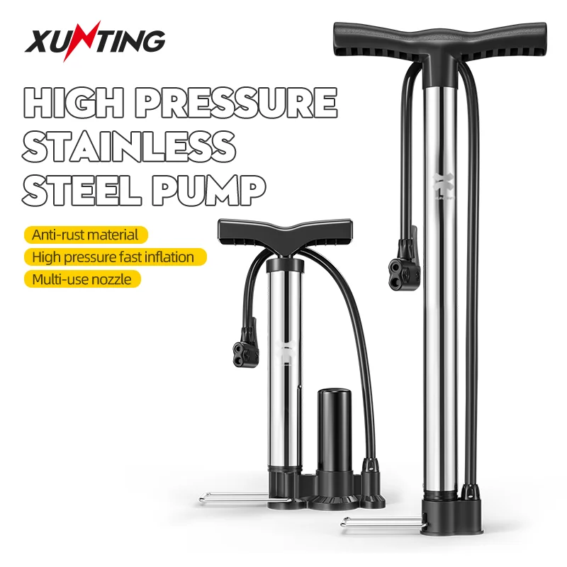 

Xunting Bike Floor Pump 120/140PSI High Pressure Cycling Pump Air Inflator Sliver Schrader Presta Valve Road MTB Bicycle Pump