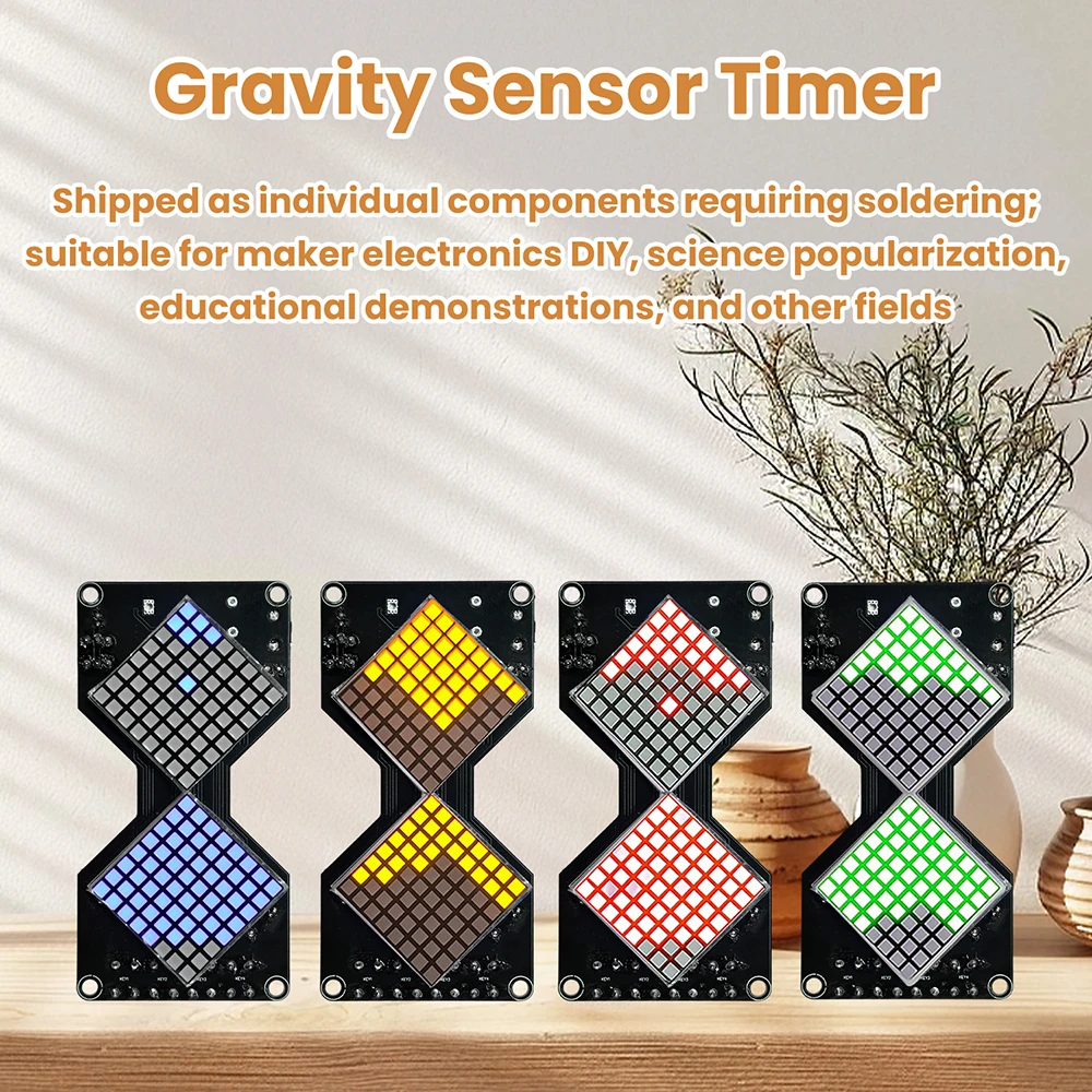 DC5V LED Dot Matrix Electronic Hourglass Gravity-Sensing Timer Soldering Practice Electronic DIY Kit Micro USB Interface