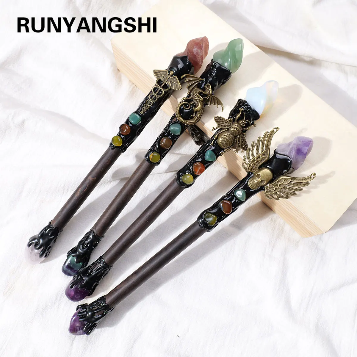 1PC 1PC Natural Gemstone Rose Quartz Citrine torch Crystal Scepter Raw Stone Magic Wand Fancy Magic Wands for Kids