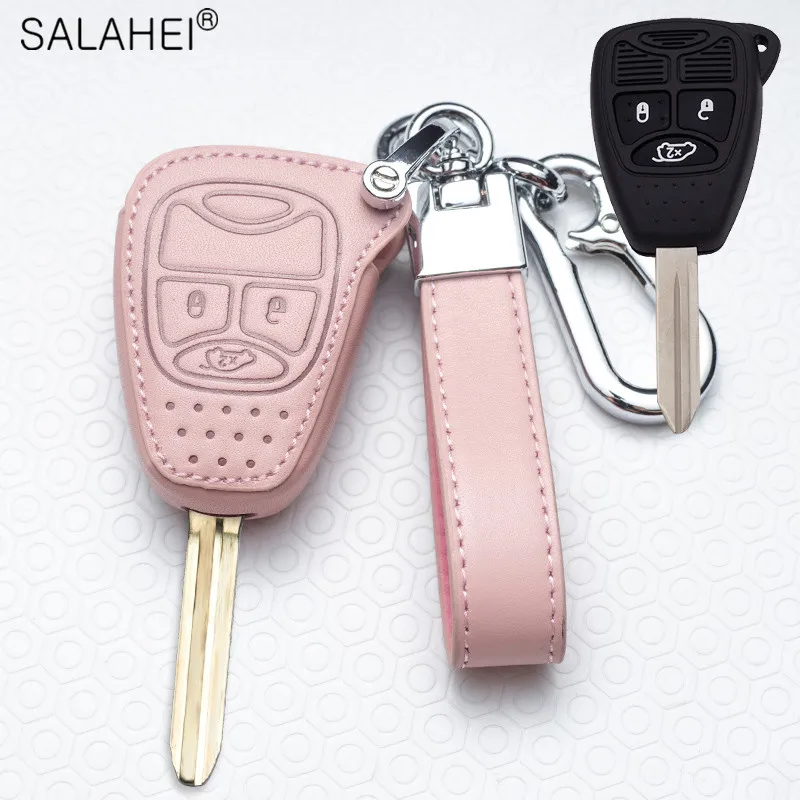 

Leather Car Key Case Cover For Chrysler Pacifica Aspen 300 Dodge Caravan Jeep Wrangler Jk Commander Grand Cherokee Accessories