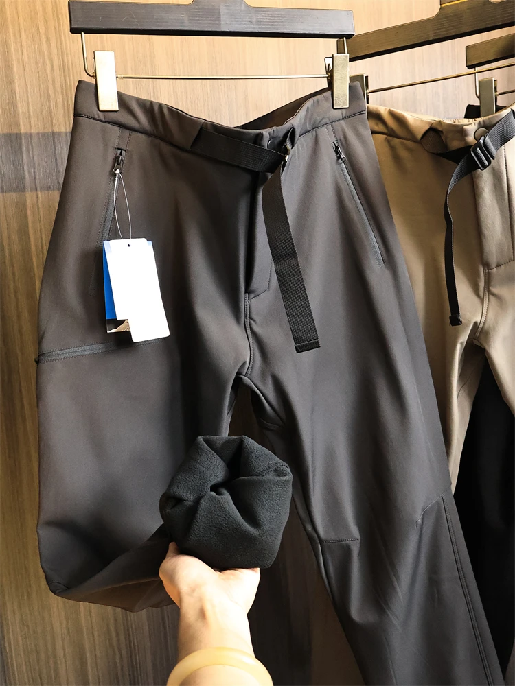 

Водостойкие мужские повседневные брюки Thiened High Elastici на подкладке для улицы, осенне-зимние спортивные мягкие функциональные брюки