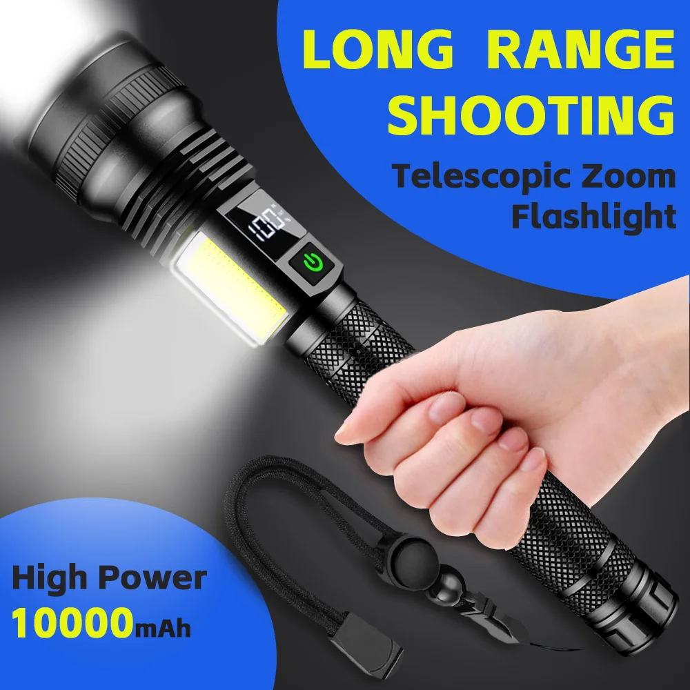 

NEW Powerful LED Flashligh Spotlight Long Range with COB Side light USB Rechargeable Tactical Torch Outdoor Camping Lantern Lamp