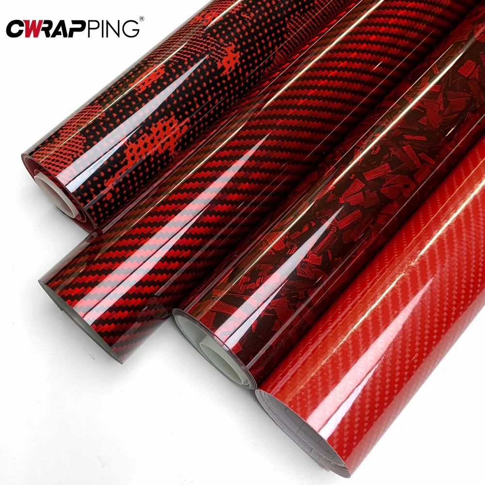 Red Series Wrap Vinyl Car Wrapping Film Bubble-free Vehicle Decoration PET Waterproof External Car Stickers Carbon Fiber Glossy view 2