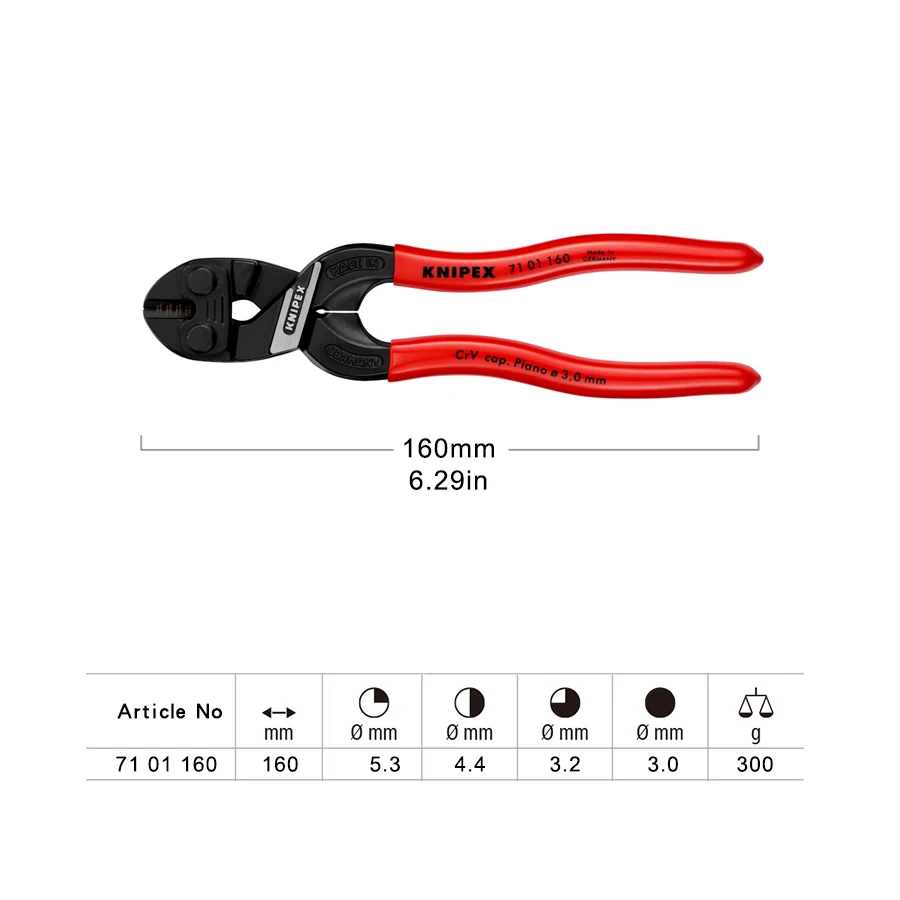 KNIPEX 71 01 160 Compact Bolt Cutter Diagonal Pliers High Quality Materials and Precision Craftsmanship Extend Service Life