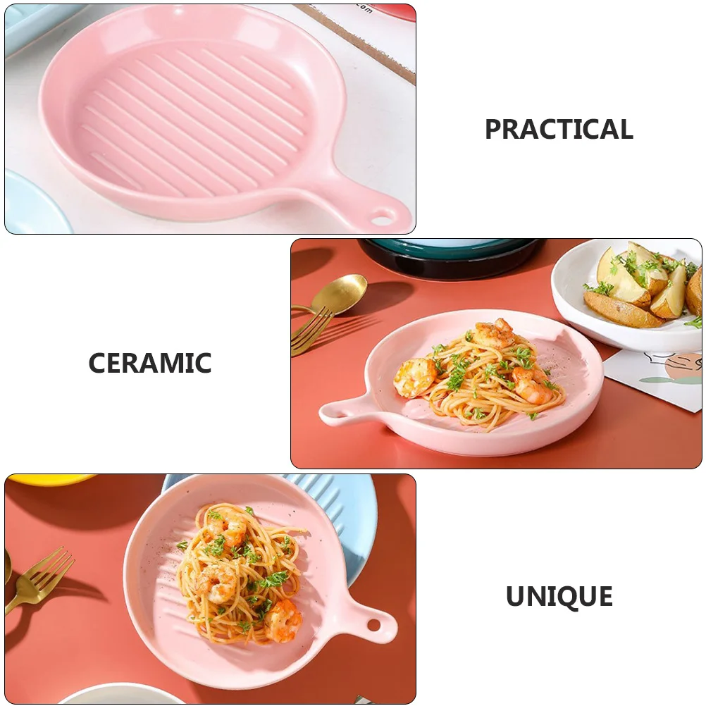 

Керамическая тарелка для сервировки еды с одной ручкой, безопасное блюдо для микроволновой печи, эргономичная ручка, тарелки для закусок для ужина, десерта