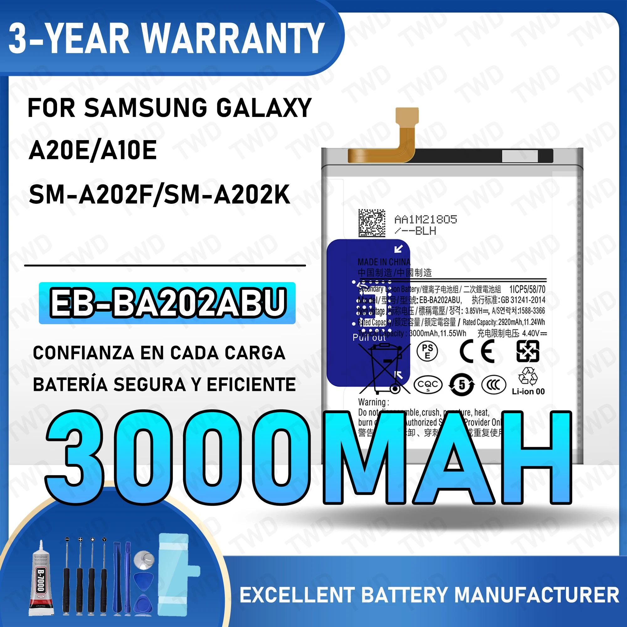 EB-BA202ABU بطارية ذات سعة كبيرة لأجهزة سامسونج جالاكسي A20E/A10E/SM-A202F/SM-A202K بطاريات جديدة عالية الجودة + أدوات مجانية
