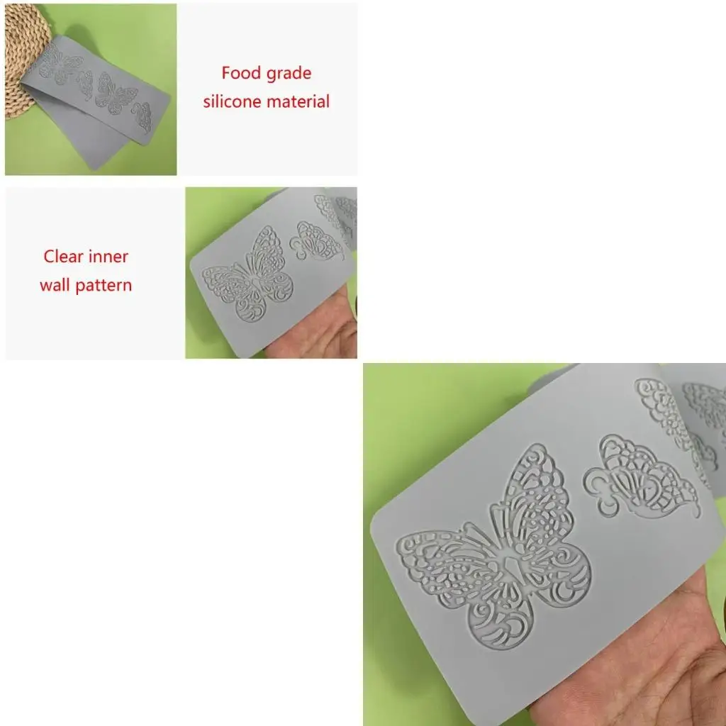  Silicone Butterfly Lace Fondant Mat Hollow Out Butterfly Flipping Lace Mat Pad Cake Decoration Fondant Mold Kitchen Use