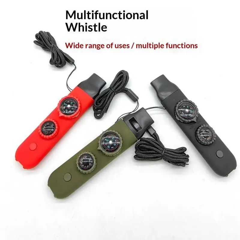 7In1 Survival Whistle With Compass LED Lighted Portable Survival Whistle Tool Camping Hiking Outdoor Multifunctional Whistle