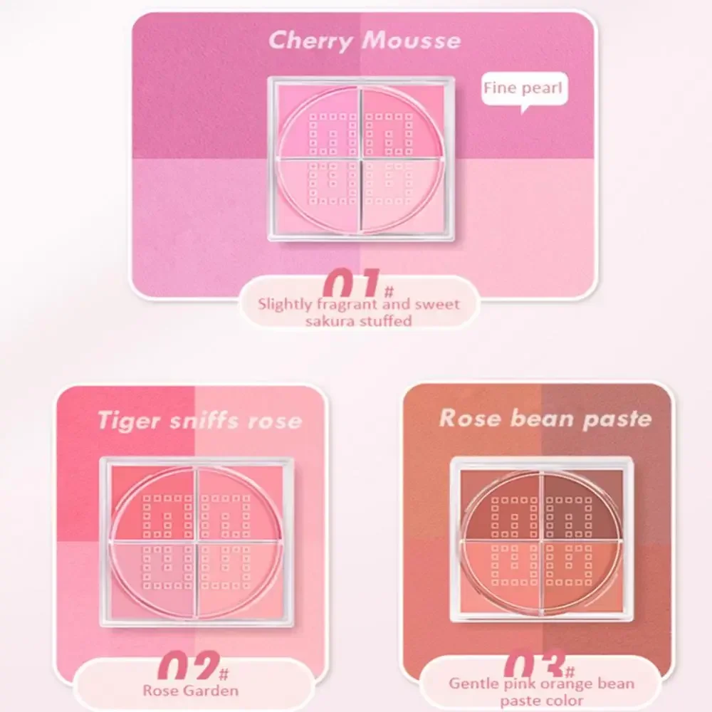 Matte Tint Face Blush para Mulheres, 4 Square Grid, Natural Vibrante, Laranja Facial Bochecha Contorno, Blush Powder, Maquiagem Cosméticos, Atacado