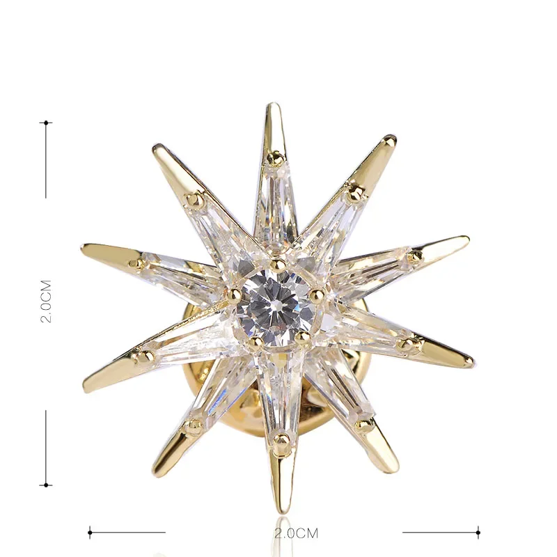 Blucome Cubic Zircon Star Brooches Gold-Color Copper Brooch Badge Collar Clip Up Chapter Copper For Women Medal Pins Jewelry