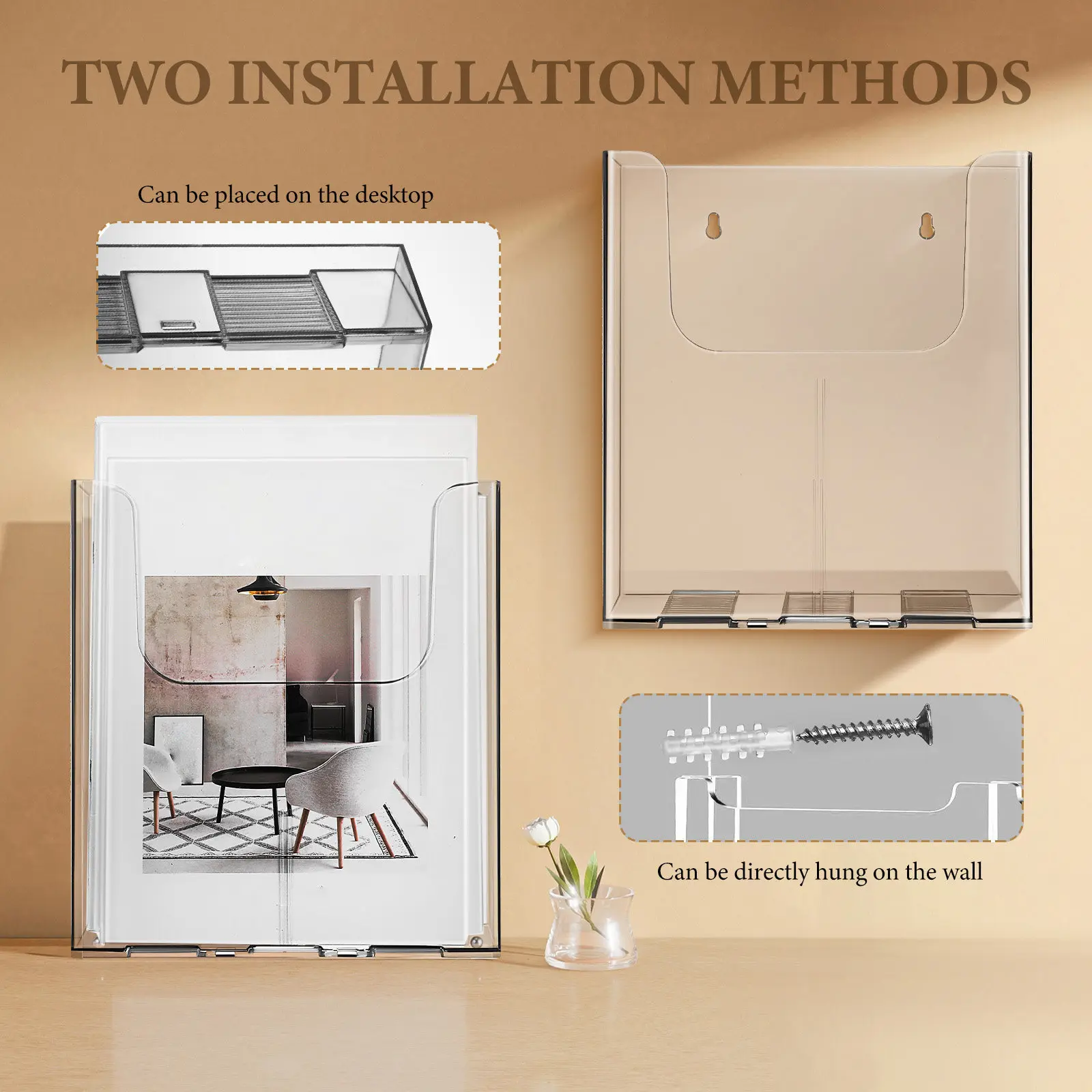 4Pcs Clear Acrylic Wall Brochure Holder Organizer Document Stand File Holder Office School Display Rack Acrylic Pamphlet Stand