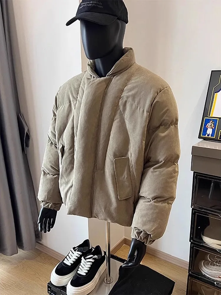 

i Color Outerwear Men's Winter High-End Feeling Warmth Suede Cotton Jaet American Retro Bomber Coat Long Sve Regular ...