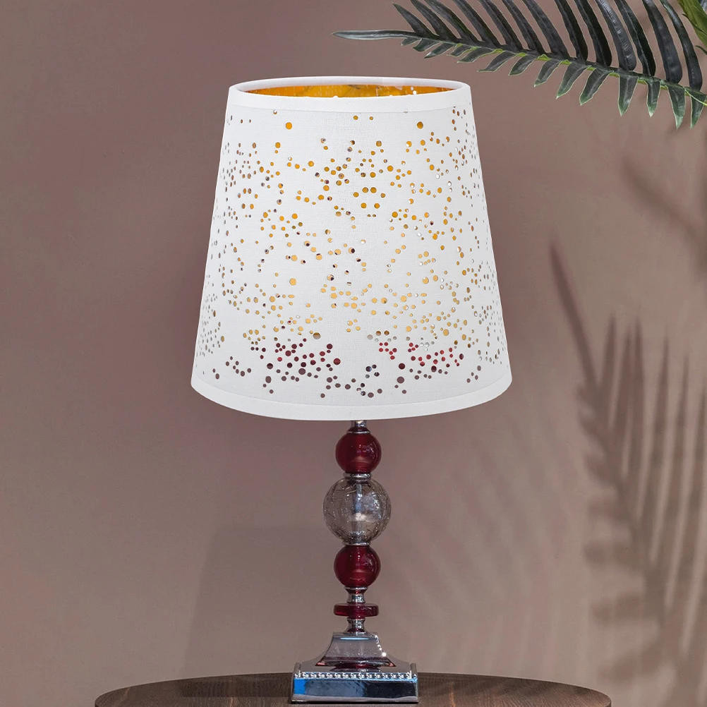 

2Pcs Metal Fabric Lamp Shades Clip on Bulb for Bedroom Living Room Warm Light Hollow Out Design
