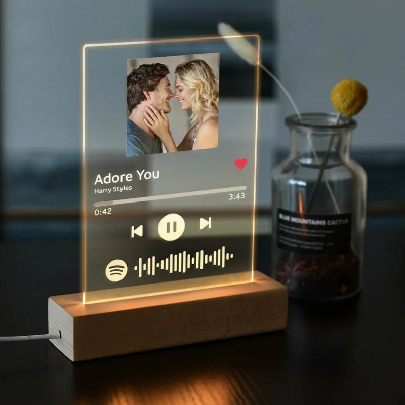 Custom Spotify Plaques with LED Light Scannable Code Photo Acrylic Music Song Album Plaques Night Light Gifts for Couples Lover