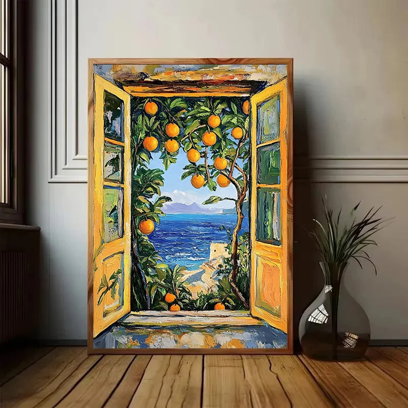 1pc frameless Canvas Painting Open Window Black Cat Apple Tree Lemon Henri Matisse Poster Canvas Painting Print Wall Picture for