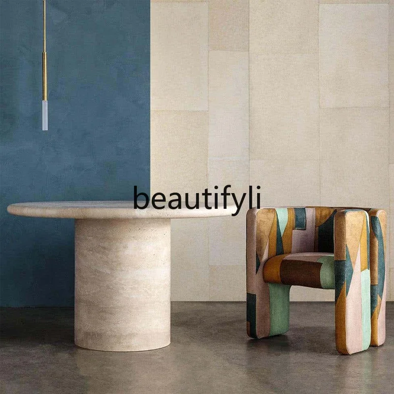 

X188 Modern simple, fashionable and creative natural travertine dining table designer model light luxury restaurant dining table