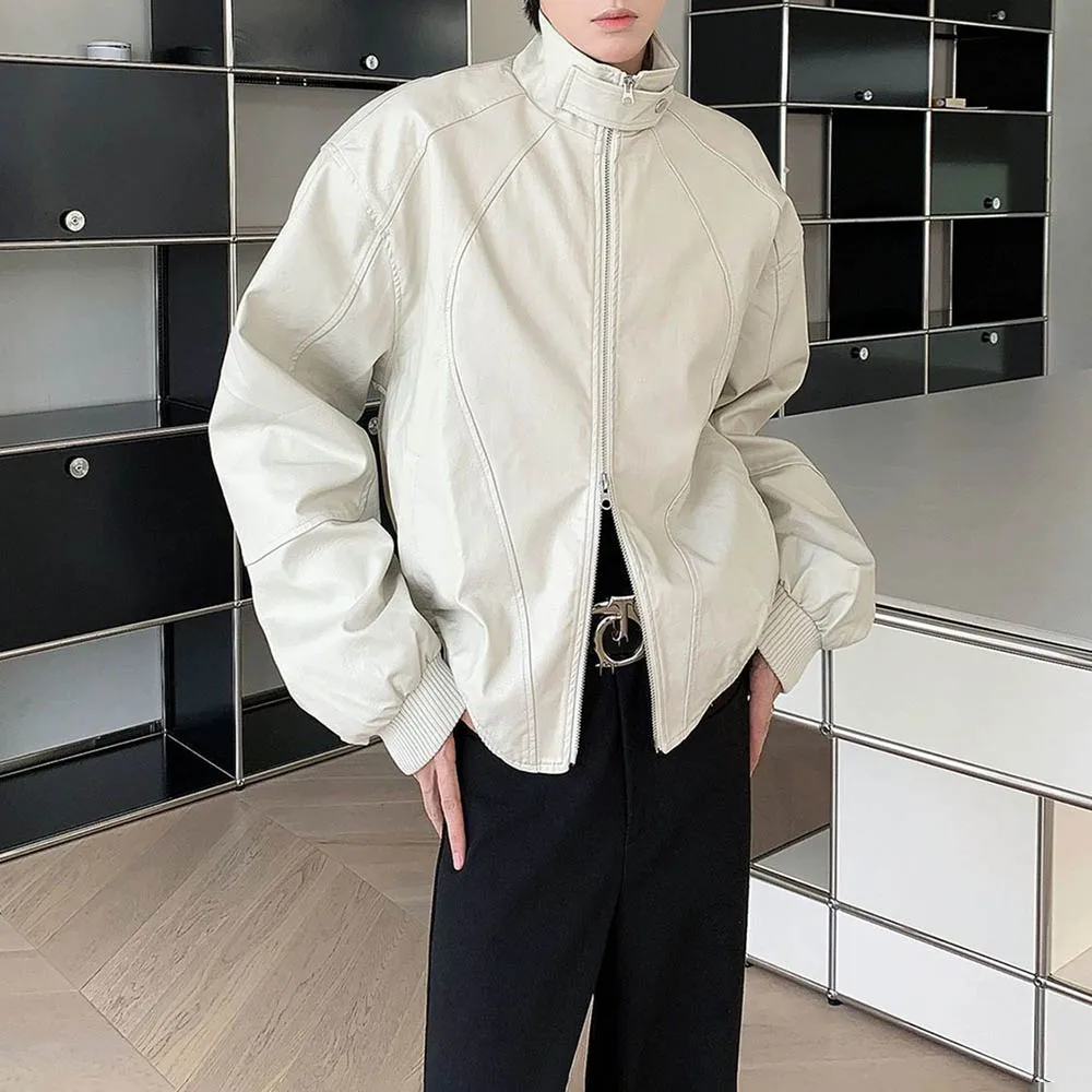 Mens Autumn PU Leather Motorcycle Pu Leather Shoulder Pad Jacket Biker Streetwear Fashion All-Match Tops Men'S Clothing 2025 New
