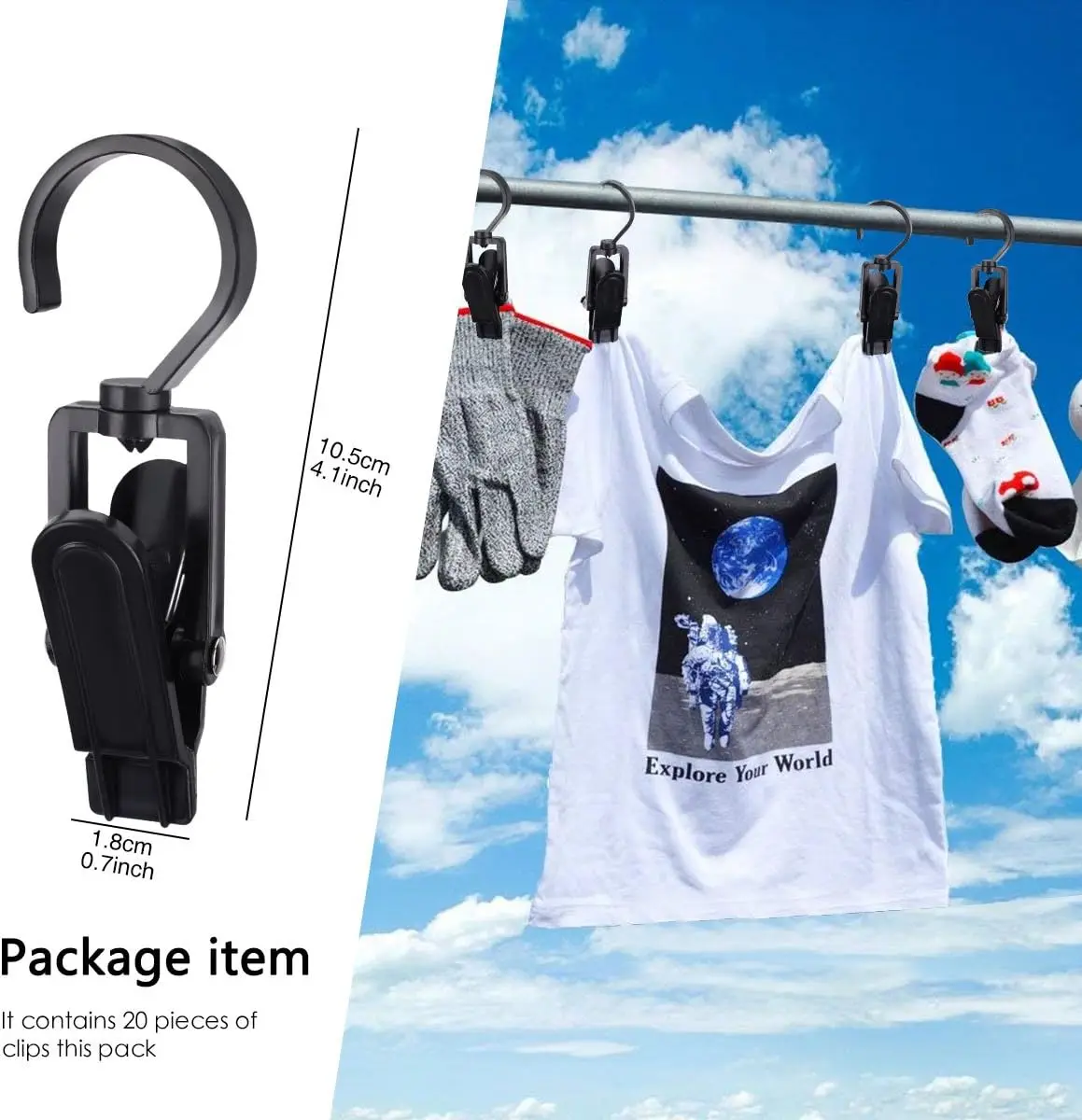 20Pcs Plastic Laundry Clothes Pins Hanging Pegs Clips Household Food Clip Clothespins Socks Underwear Drying Rack Holder