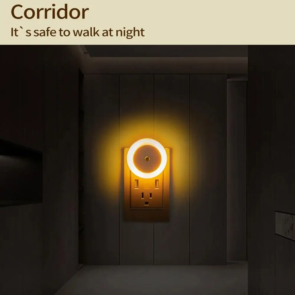 Wall Plug LED Night Light Smart Night Sensor Round Square Lamp For Bathroom Home Kitchen Hallway Staireway Bedroom Nightlight