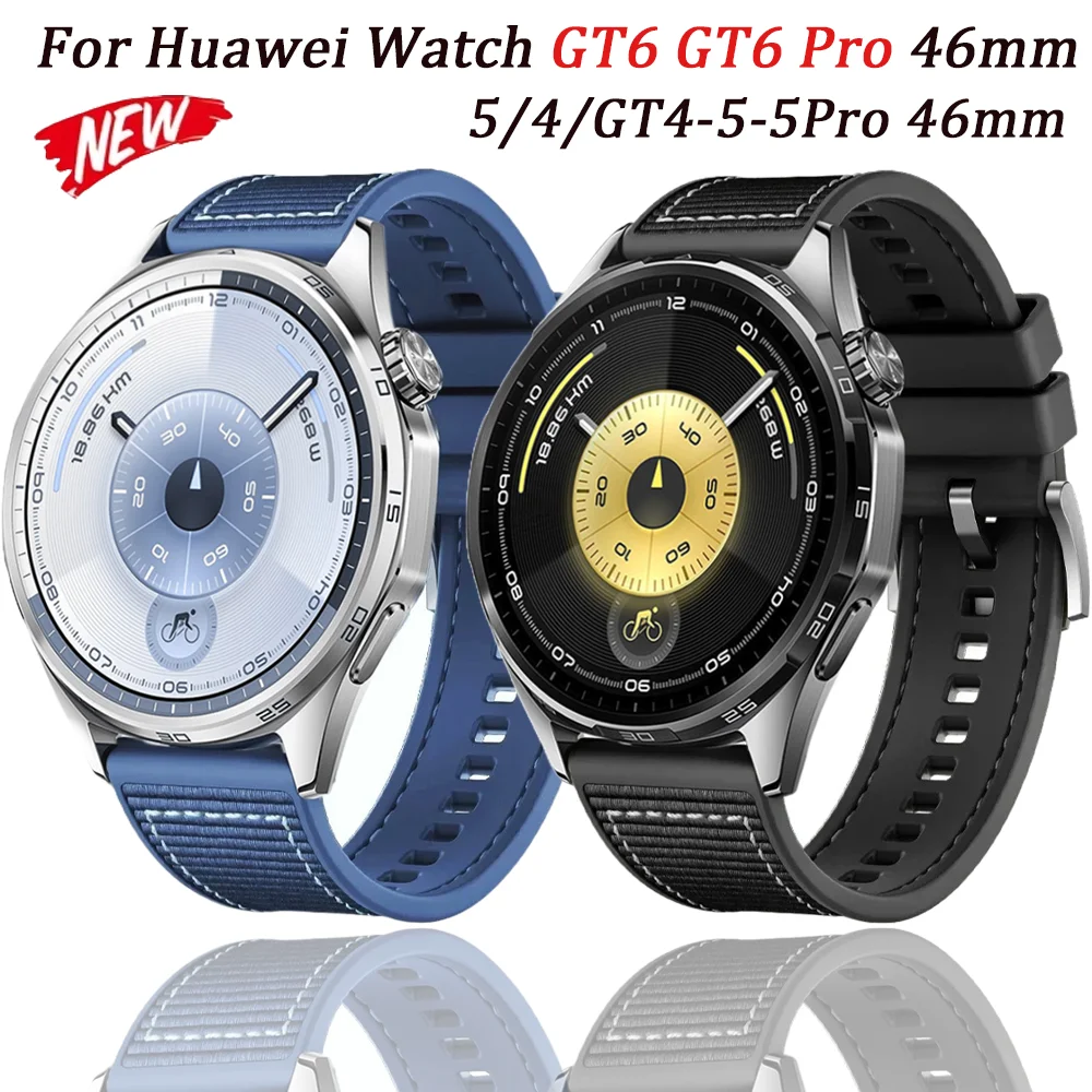 

22mm Composite Silicone Strap For Huawei Watch 5 4 GT4-5-6 46mm Nylon Braided Bracelet for Huawei Watch GT5-6 Pro 46mm Wristband