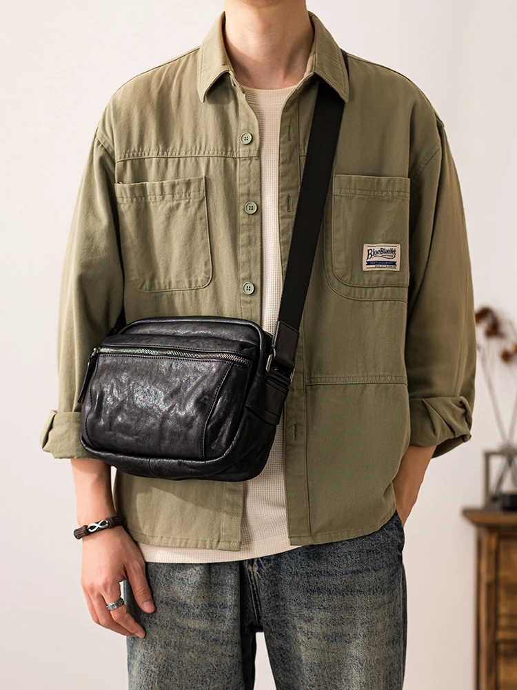 fashion casual designer handmade genuine leather men's shoulder bag Outdoor travel luxury first layer cowhide crossbody bag