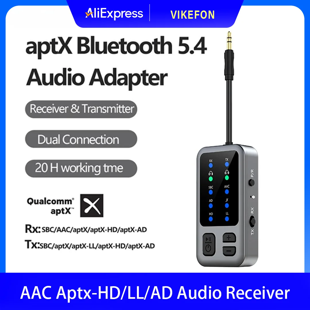 

Аудиоприемник-передатчик Bluetooth 5.4 AAC Aptx-HD/LL/AD, беспроводной музыкальный адаптер 3,5 мм Aux с двойным подключением для автомобиля и спортзала
