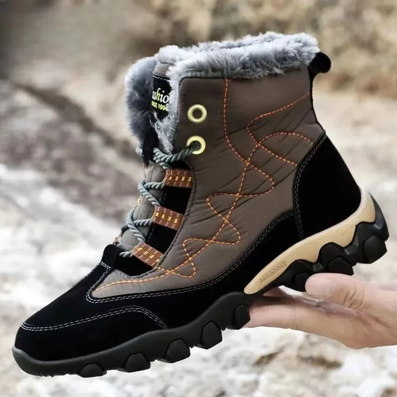 2025 Winter Men's Cotton Shoes Warm Waterproof Padded Thick-sole Outdoor Snow Boots Lace-up Sports Daily Outdoor Wear Plus Size image 6