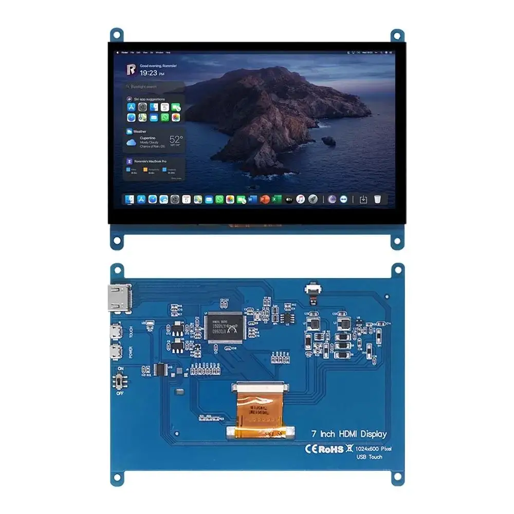 7 Inch Raspberry Pi 4/3/2/B/B+/A+  1024x600 IPS 5-Points Capacitive Touchscreen Drive Free  Display for Win 7/8/10