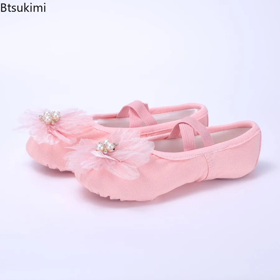 Children's Ballet Shoes Girls Professional Dance Canvas Flower Lace Ballet Shoes Soft Sole Professional Training Princess Shoes