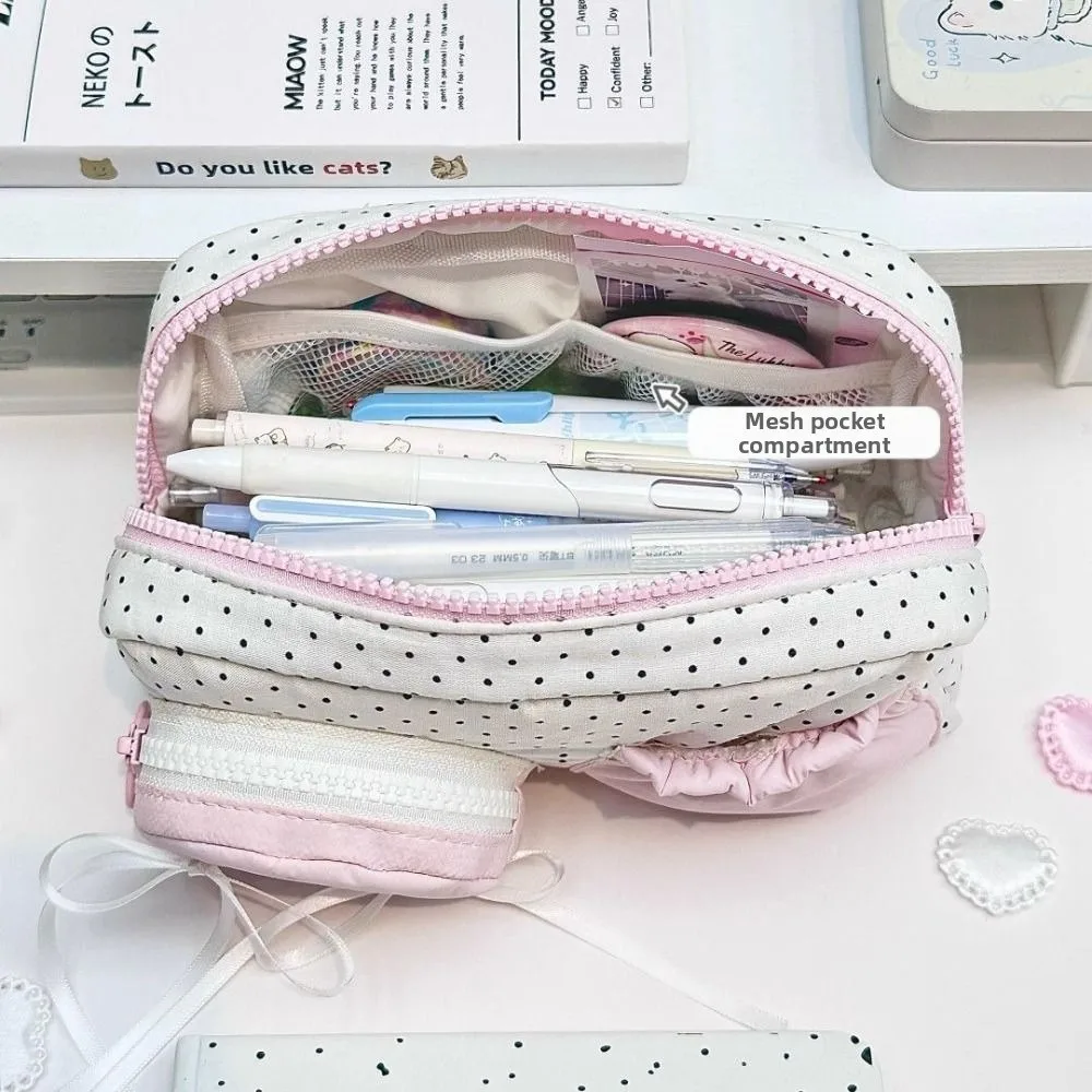 كارتون لطيف القوس القلم حقيبة لينة الوردي مقلمة سعة كبيرة القرطاسية حقيبة التخزين هدية الطالب