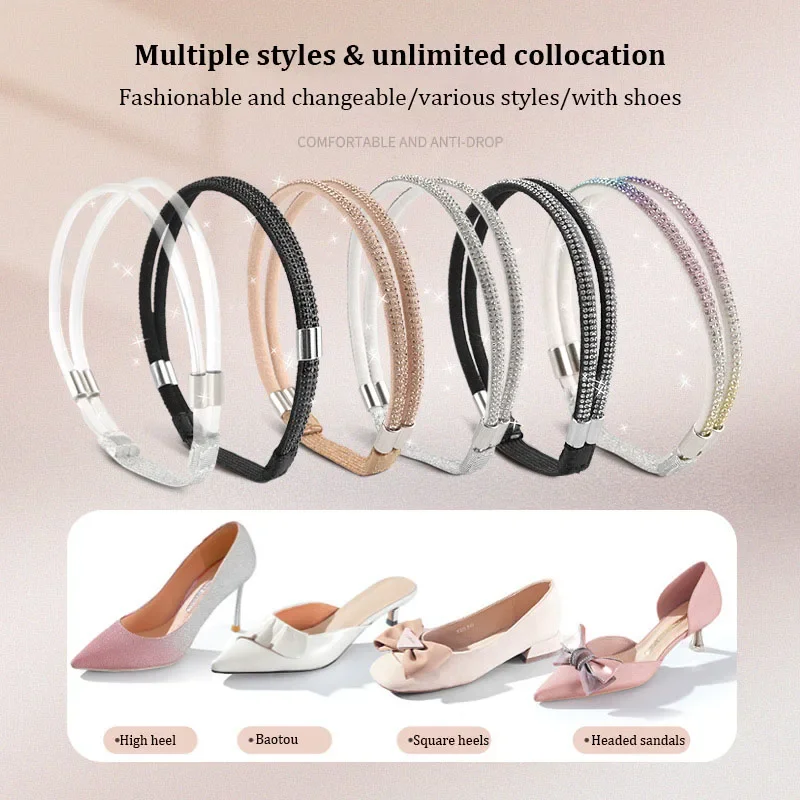 Rhinestone High Heels Shoes Band Anti-loose for Women Shoelaces Invisible Anti-drop Heel Straps Belt Drill Elastic Fixed Belts