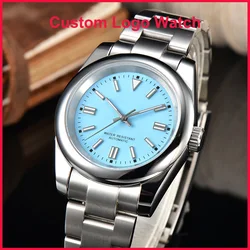 Men's Custom S Logo Watch 40mm Turquoise Blue Oyster Stainless Steel Perpetual Waterproof BGW9 Luminous Automatic WristWatches