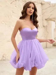 Lilac Graduation Dresses Short Mini Strapless Ball Gown Tulle Simple Elegant Homecoming Gown Elegant Custom made