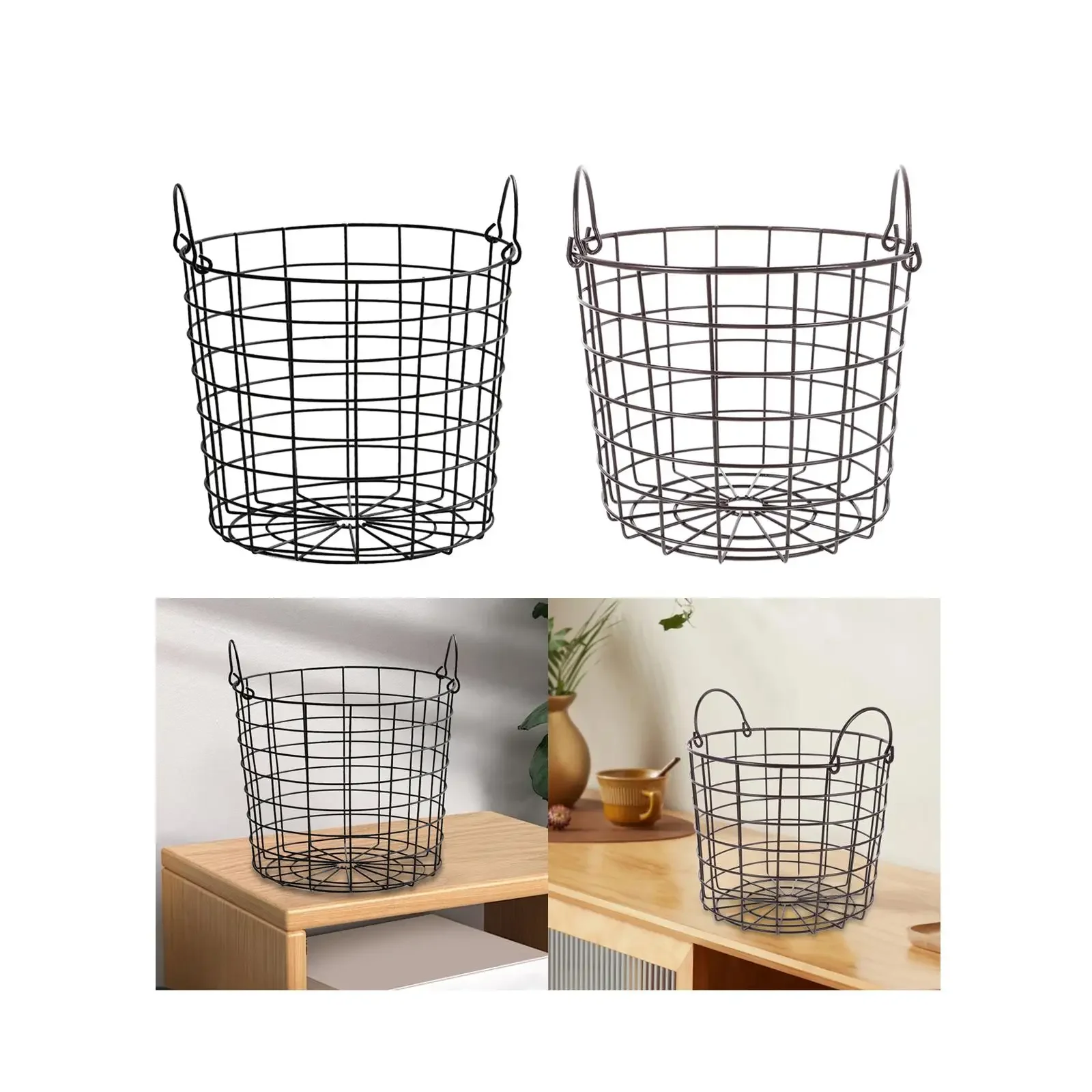 

Iron Wire Storage Basket Large Capacity with Handles Fruit Basket Round Multiuse Storage0 Organizer for Pantry Closet Kitchen