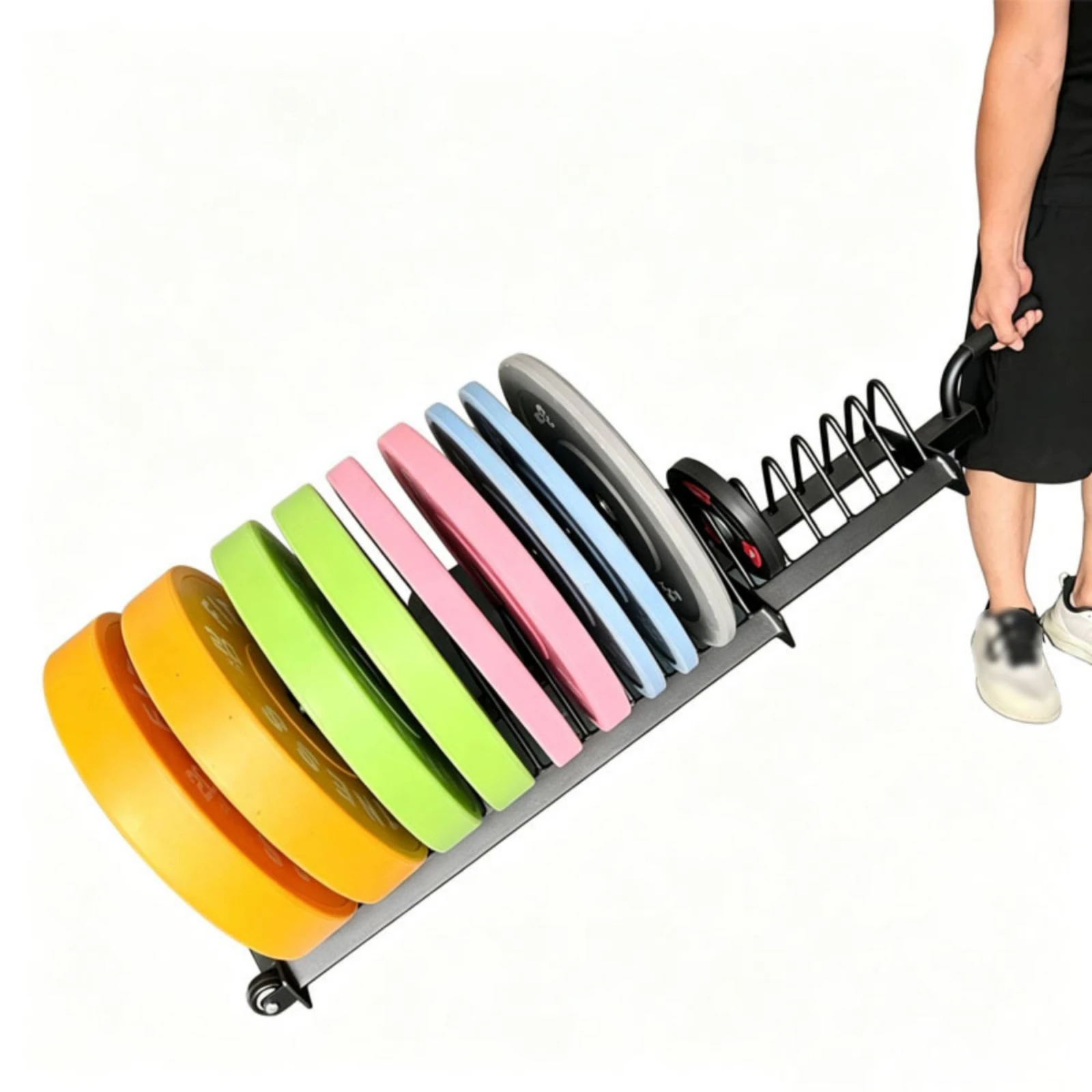 Weight Plate Rack with Wheels Powder-Coated Weight Plate Rack Low-Height Space-Saving for Athletes