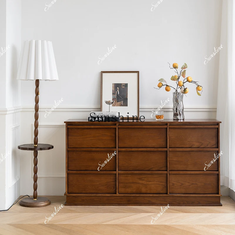 

Retro solid wood dining side cabinet, living room against the wall, drawer storage cabinet FT