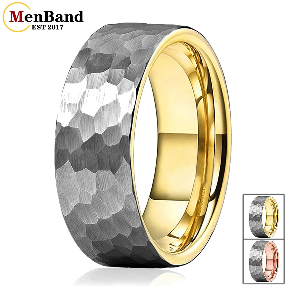 

MenBand Classic style 6mm 8mm Flat Wedding Band Two Colors Tungsten Hammer Ring Men Women Fashion Jewelry Comfortable Fit