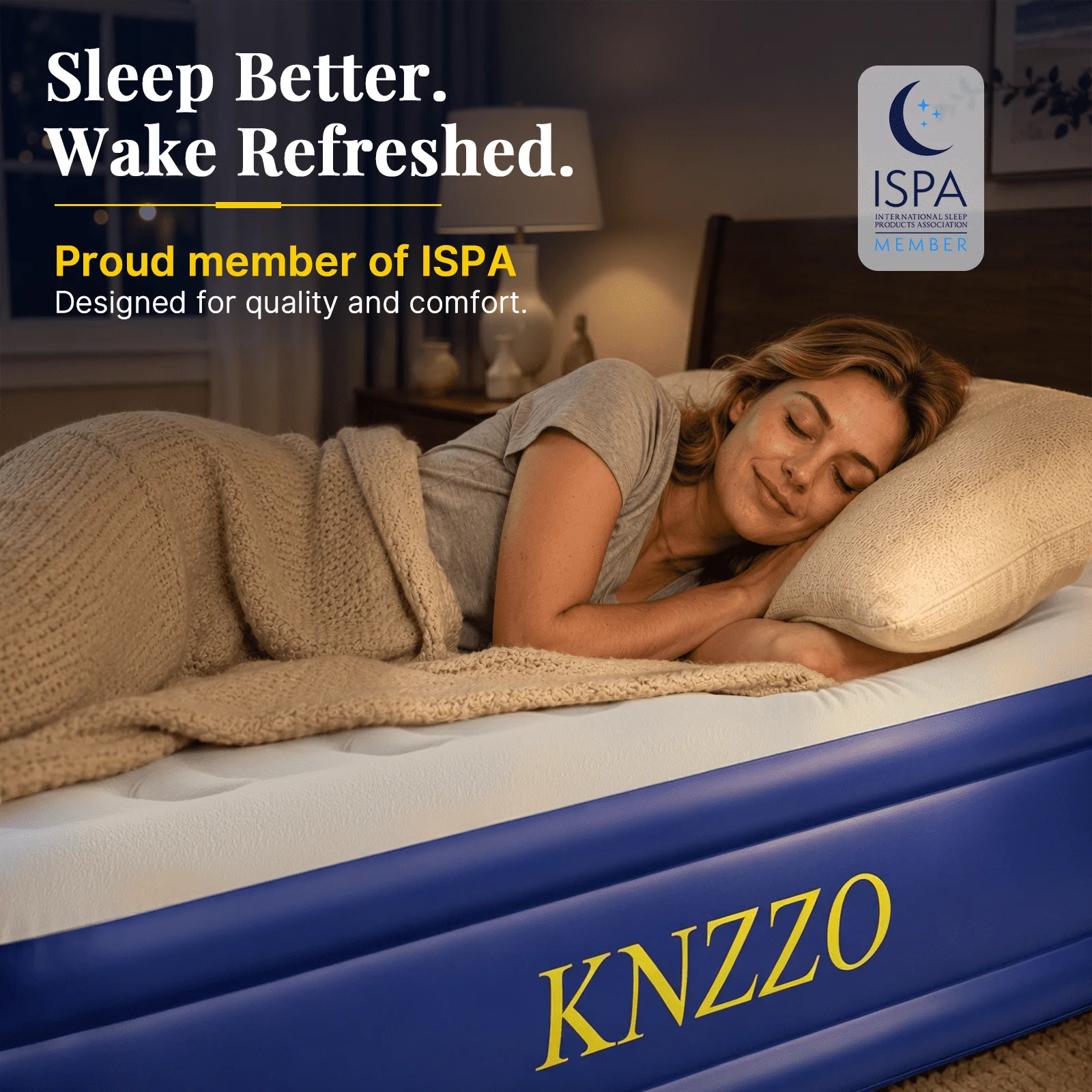 Knzzo Queen Air Mattress with Built-In Pump, 18-Inch Raised Air Bed for Guests, Home and Travel, Blue