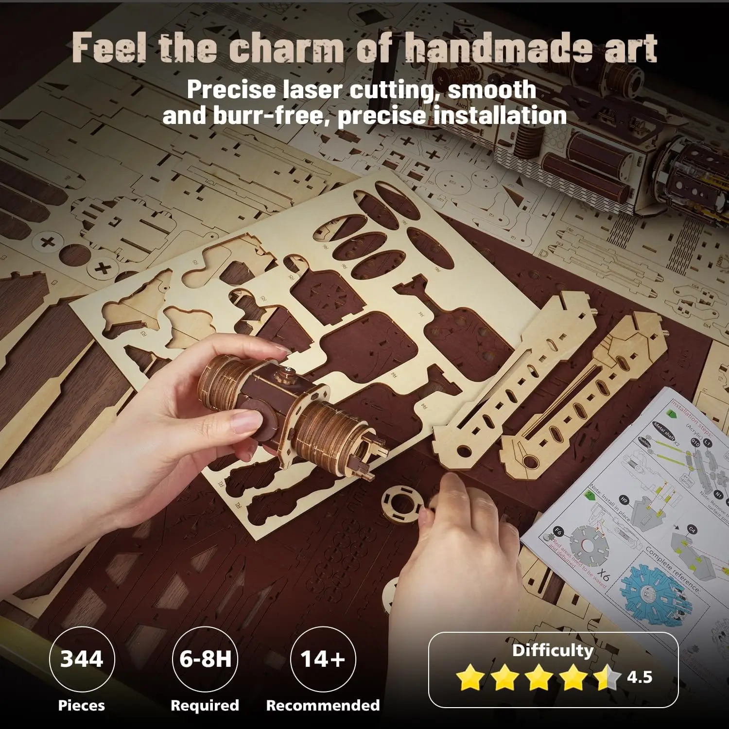 VATOS 3D木製ガトリングマシンガンおもちゃ クリスマスプレゼント 子供 男の子 大人向け 344ピース 木製パズル 組み立てモデルガン 射撃ゲーム