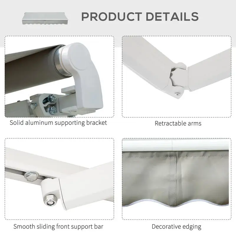 8' x 7' Retractable Sunshade Awning for the Patio with Easy Crank Design & Hardware Included, Gray view 7