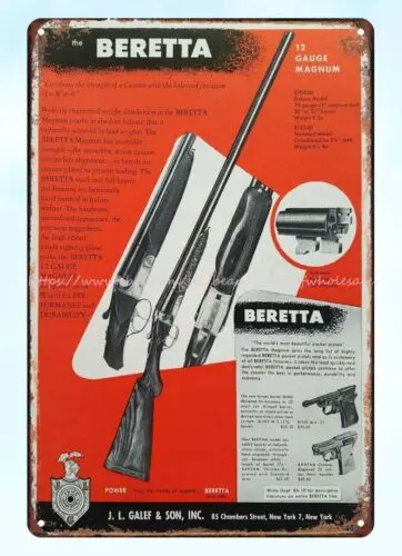 1954 JL Galef & son shotgun Minx Bantam pistol gun metal tin sign