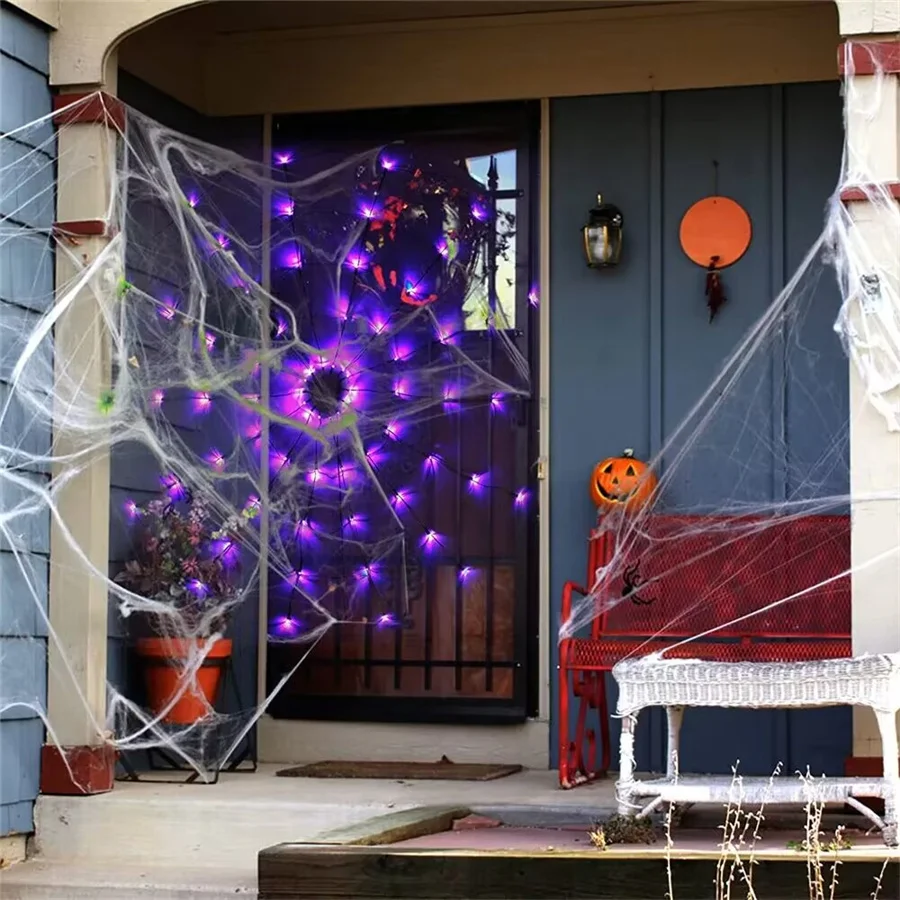 Kreative Fernbedienung 8 Modi Horror Netz Licht im Freien 70led Halloween Spider Mesh String Licht für zu Hause Halloween Party Urlaub Dekor