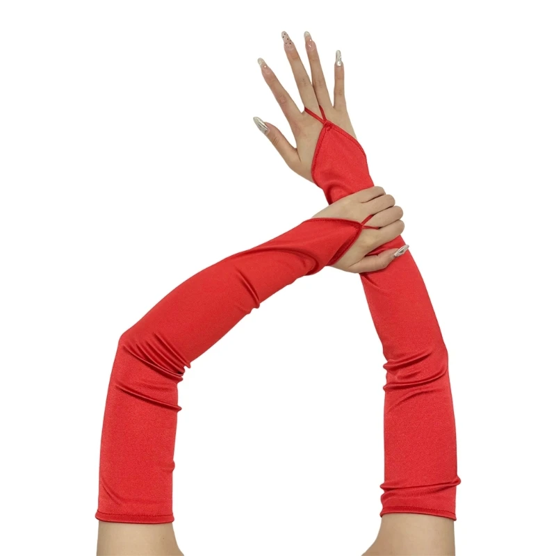 Long Gloves for Women Dancing Elastic Fingerless Gloves Satins Dropship