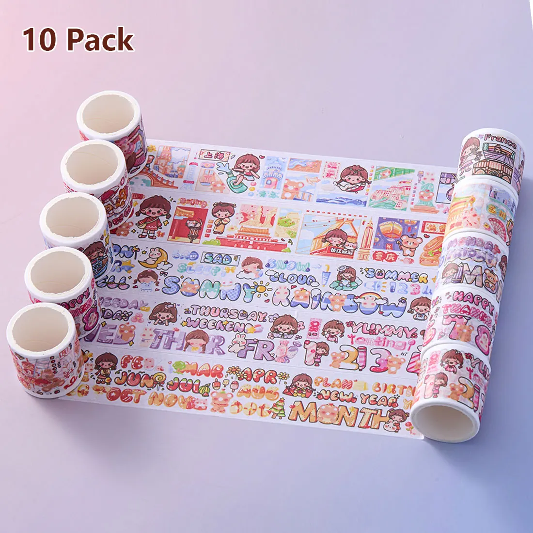 

10 PCS Kawaii Cartoon Washi Tapes Set Big Masking Tape Journal Decorative DIY Scrapbooking Sticker Cute Japan Stationery